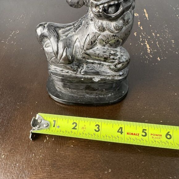Feng Shui Foo Dog Statue Soft Stone Black Grey Guardian Symbol Of Strength - Picture 3 of 6
